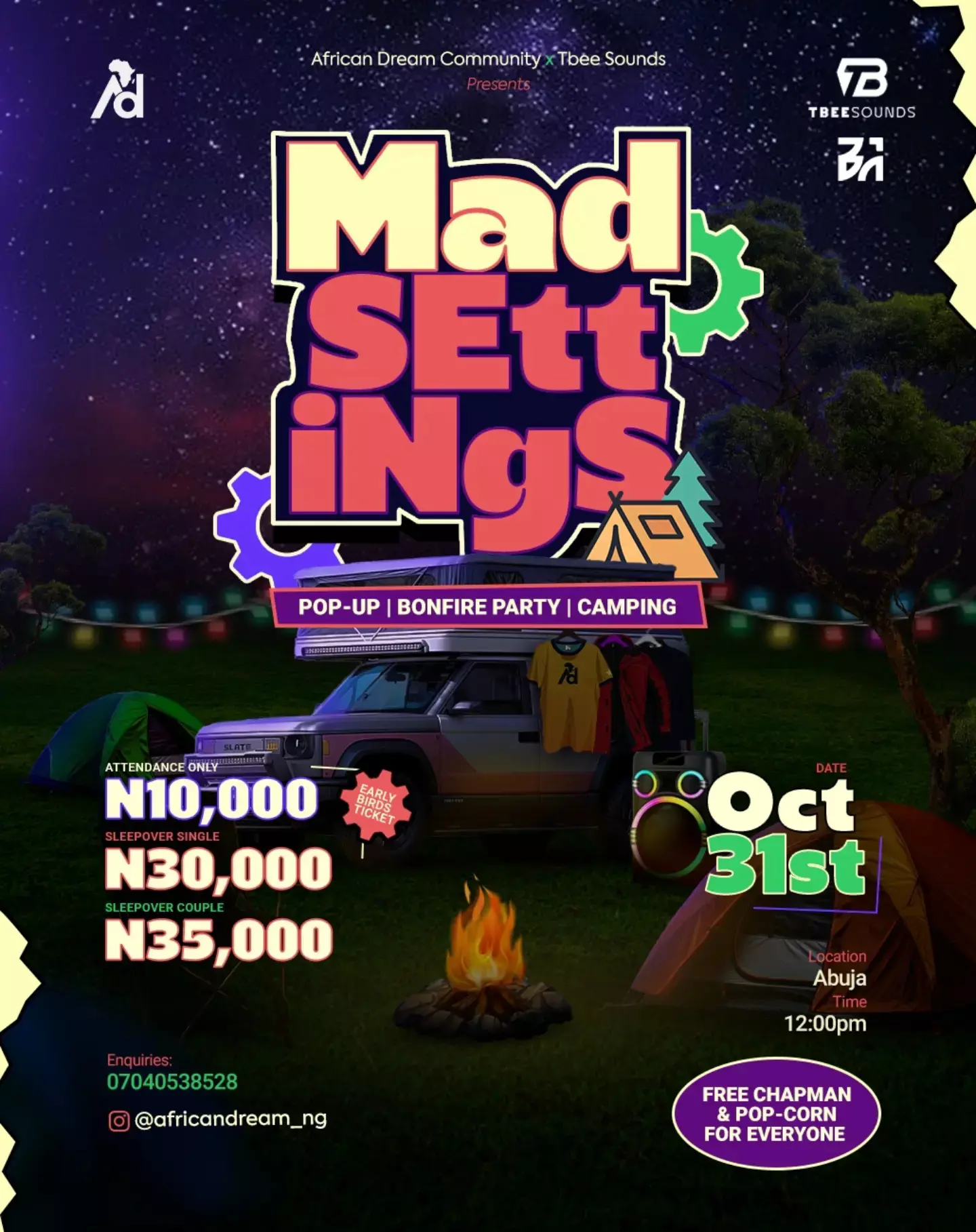 MAD SETTING: POP-UP, BONFIRE PARTY & CAMPING